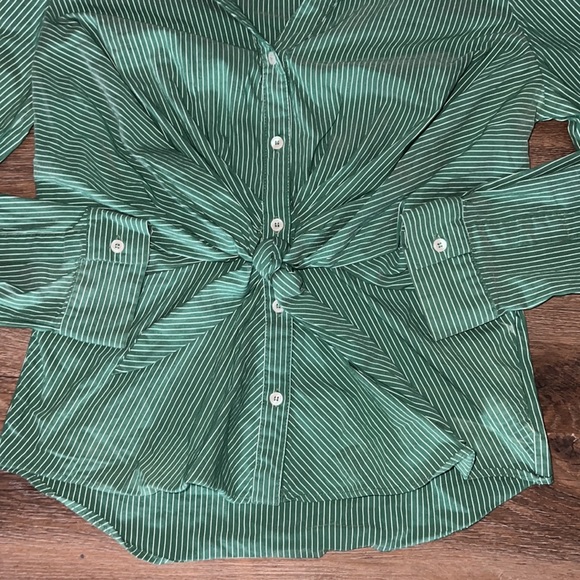 Anthropologie Maeve Green & White Striped Button Down Tie Front Blouse Women’s S - Picture 6 of 8
